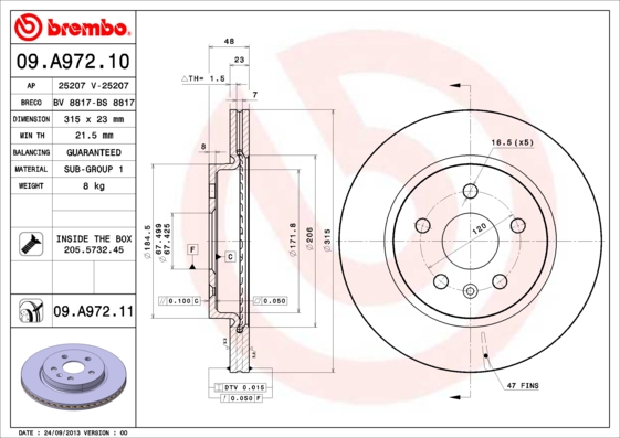 BREMBO Hátsó féktárcsa 09.A972.11_BREMBO