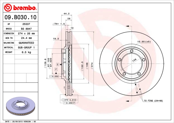 BREMBO Első féktárcsa 09.B030.10_BREMBO