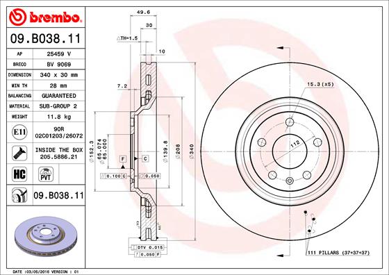 BREMBO Féktárcsa, mind 09.B038.11_BREMBO