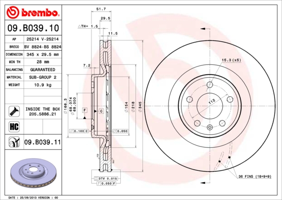 BREMBO Első féktárcsa 09.B039.11_BREMBO