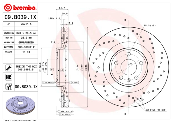 BREMBO Első féktárcsa 09.B039.1X_BREMBO