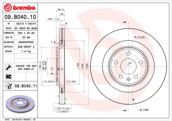 BREMBO Hátsó féktárcsa 09.B040.11_BREMBO