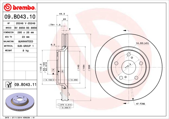 BREMBO Első féktárcsa 09.B043.11_BREMBO