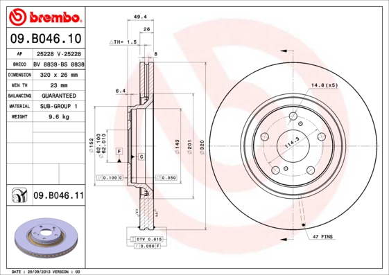 BREMBO Első féktárcsa 09.B046.11_BREMBO