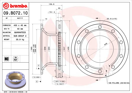 BREMBO Első féktárcsa 09.B072.10_BREMBO