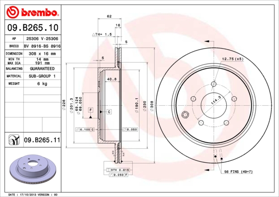 BREMBO Hátsó féktárcsa 09.B265.11_BREMBO