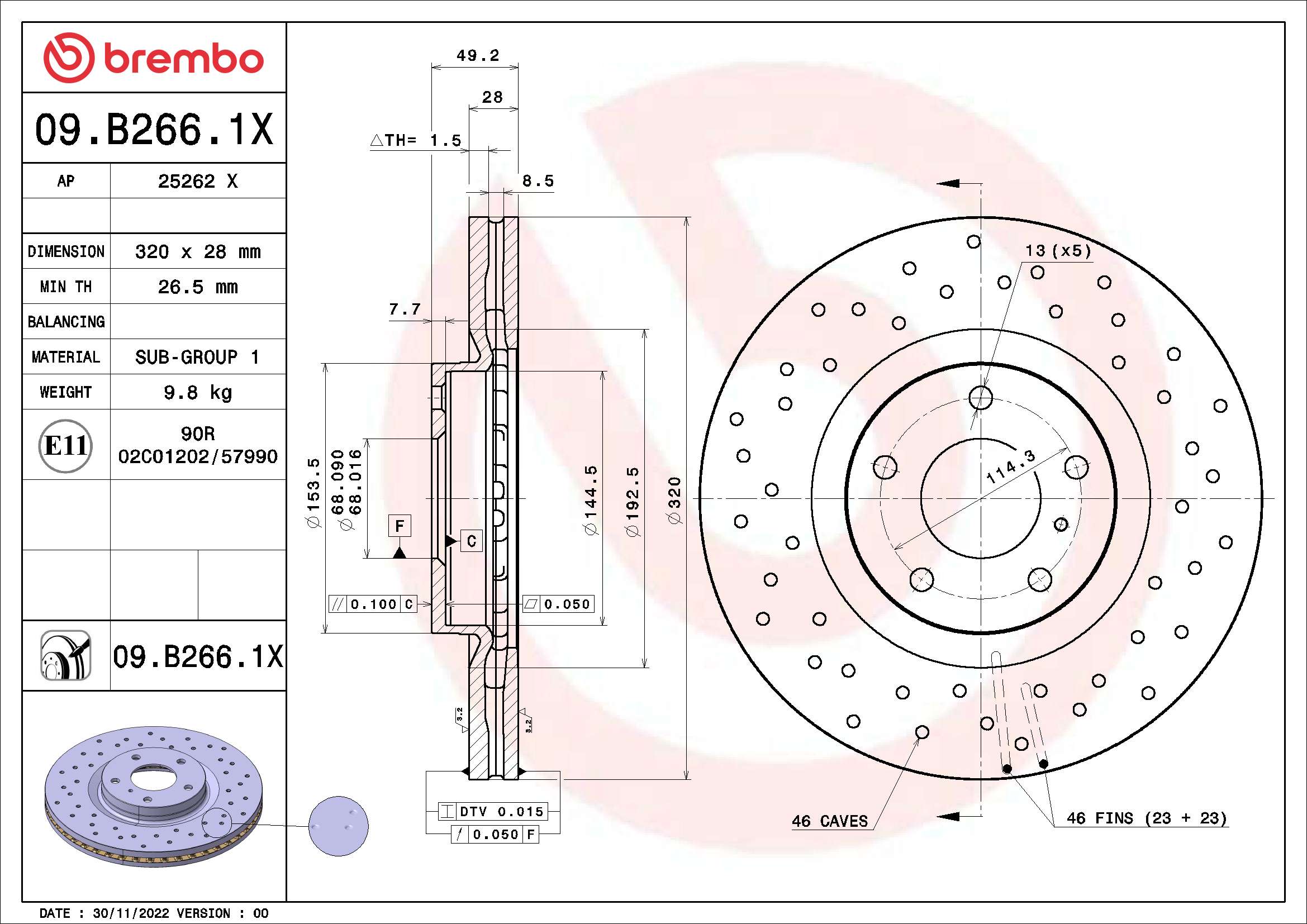 BREMBO Féktárcsa, mind 09.B266.1X_BREMBO