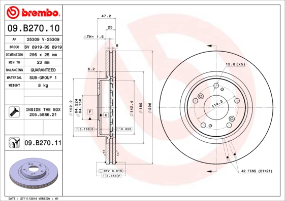 BREMBO Első féktárcsa 09.B270.11_BREMBO