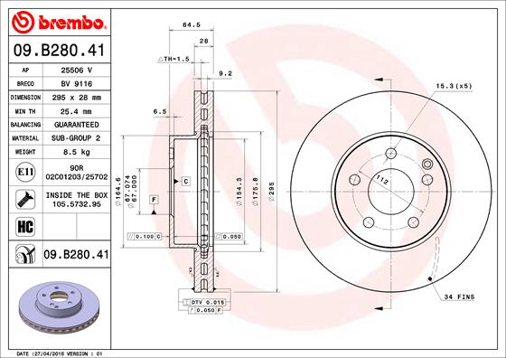 BREMBO Első féktárcsa 09.B280.41_BREMBO