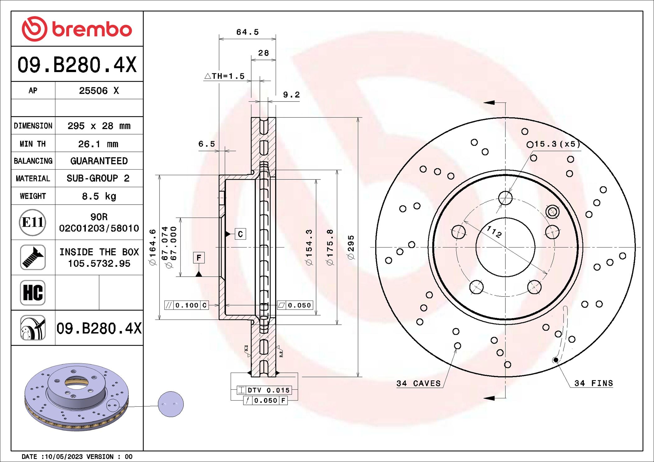 BREMBO Féktárcsa, mind 09.B280.4X_BREMBO