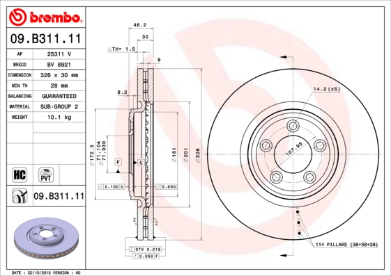 BREMBO Első féktárcsa 09.B311.11_BREMBO