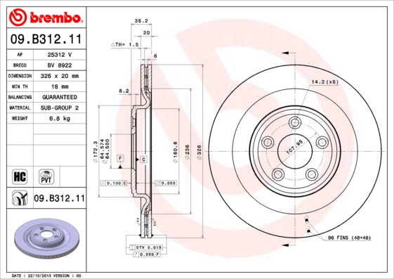 BREMBO Hátsó féktárcsa 09.B312.11_BREMBO