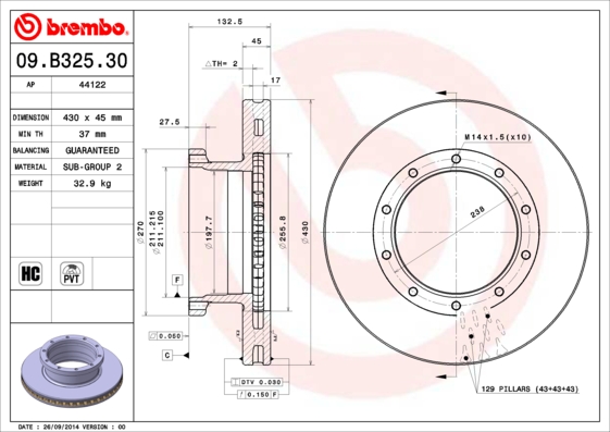 BREMBO Hátsó féktárcsa 09.B325.30_BREMBO