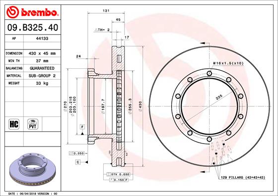 BREMBO Féktárcsa, mind 09.B325.40_BREMBO