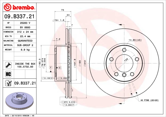 BREMBO Első féktárcsa 09.B337.21_BREMBO