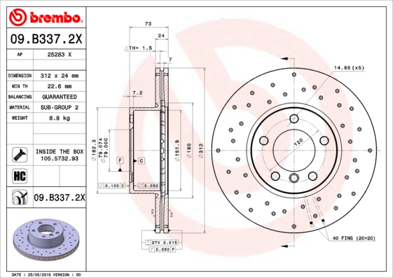 BREMBO Első féktárcsa 09.B337.2X_BREMBO