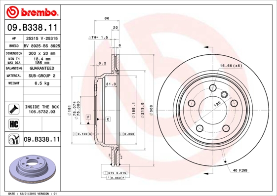 BREMBO Hátsó féktárcsa 09.B338.11_BREMBO