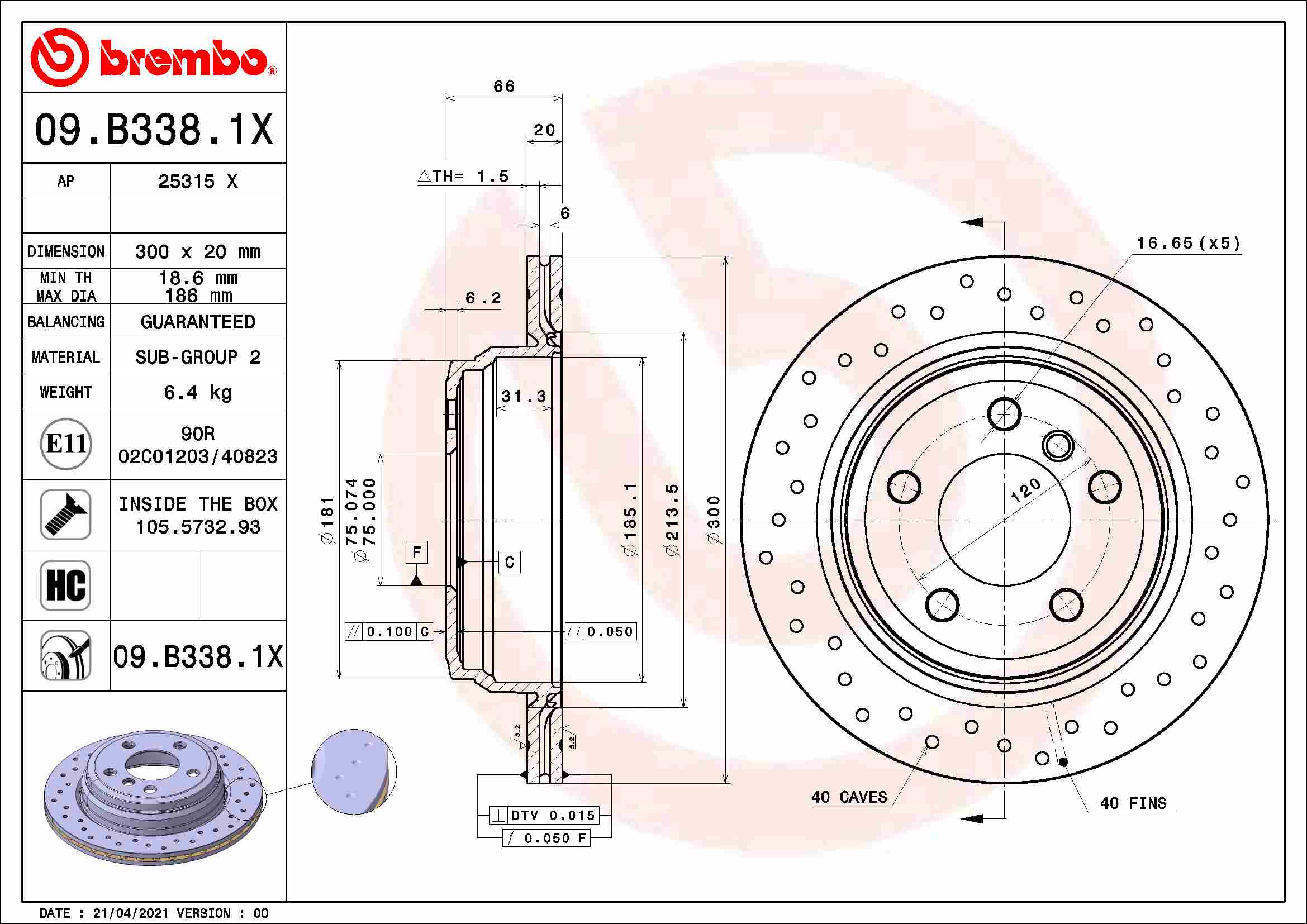 BREMBO Féktárcsa, mind 09.B338.1X_BREMBO