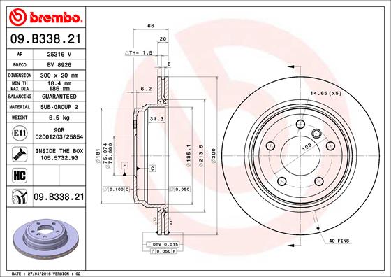 BREMBO Hátsó féktárcsa 09.B338.21_BREMBO