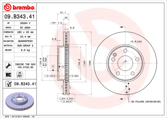 BREMBO Első féktárcsa 09.B343.41_BREMBO