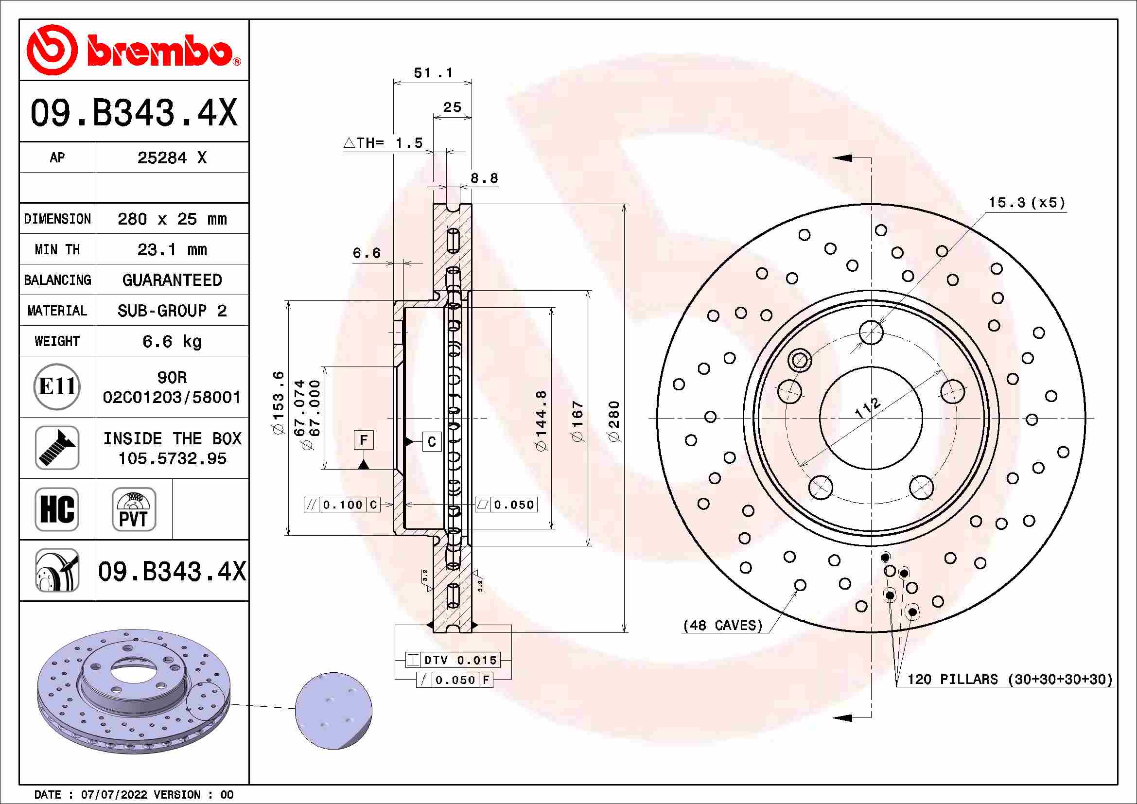 BREMBO Féktárcsa, mind 09.B343.4X_BREMBO