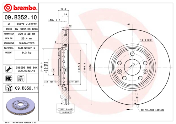 BREMBO Első féktárcsa 09.B352.11_BREMBO