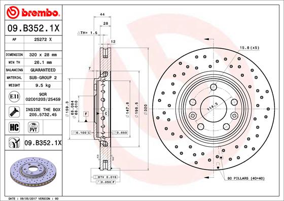 BREMBO Első féktárcsa 09.B352.1X_BREMBO