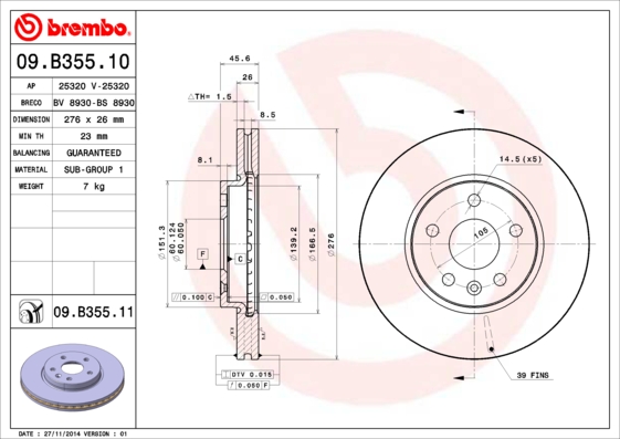 BREMBO Első féktárcsa 09.B355.10_BREMBO