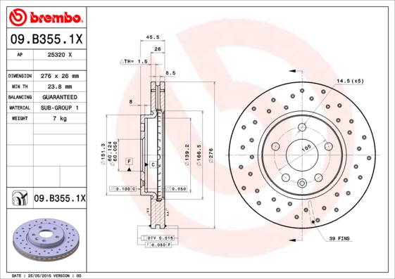 BREMBO Első féktárcsa 09.B355.1X_BREMBO