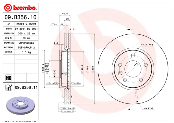 BREMBO Első féktárcsa 09.B356.11_BREMBO