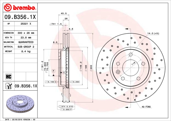 BREMBO Első féktárcsa 09.B356.1X_BREMBO