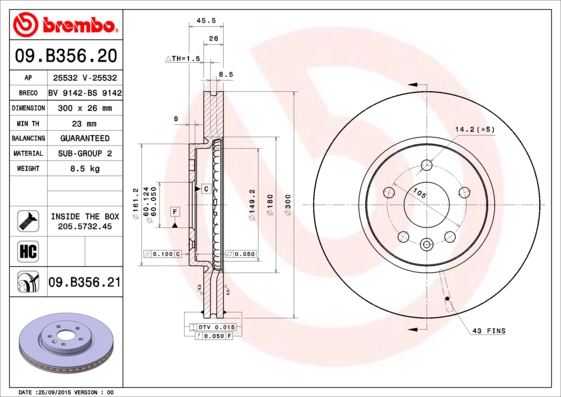 BREMBO Első féktárcsa 09.B356.21_BREMBO