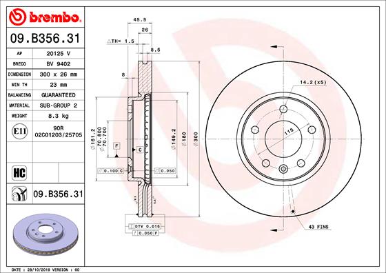 BREMBO Féktárcsa, mind 09.B356.31_BREMBO