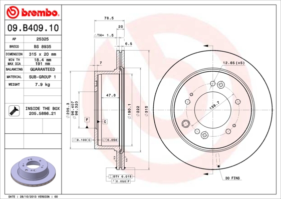 BREMBO Hátsó féktárcsa 09.B409.10_BREMBO