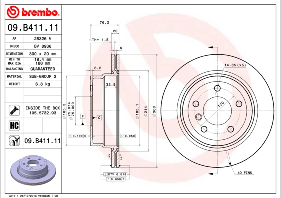 BREMBO Hátsó féktárcsa 09.B411.11_BREMBO