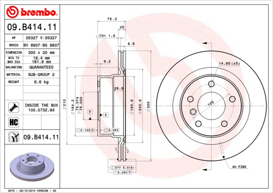 BREMBO Hátsó féktárcsa 09.B414.11_BREMBO