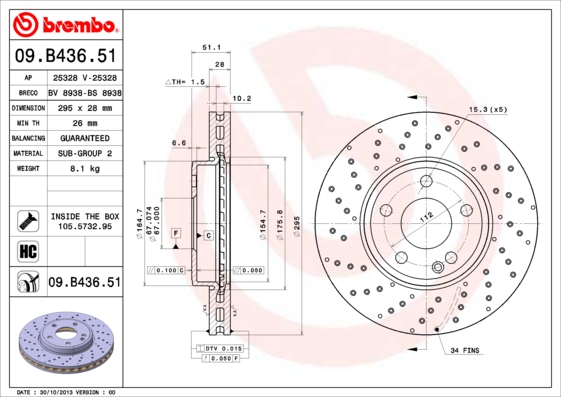 BREMBO Első féktárcsa 09.B436.51_BREMBO