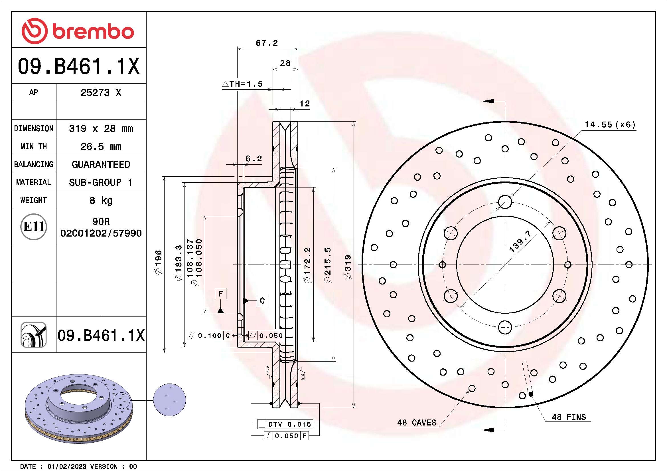 BREMBO Féktárcsa, mind 09.B461.1X_BREMBO