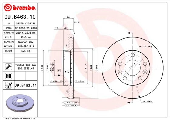 BREMBO Első féktárcsa 09.B463.10_BREMBO