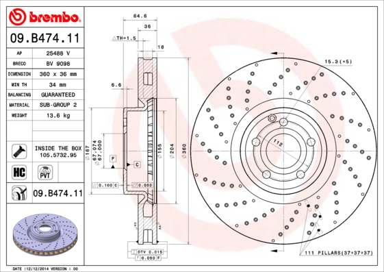 BREMBO Első féktárcsa 09.B474.11_BREMBO