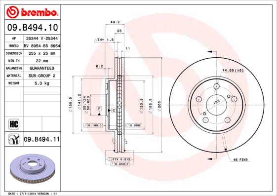 BREMBO Első féktárcsa 09.B494.11_BREMBO