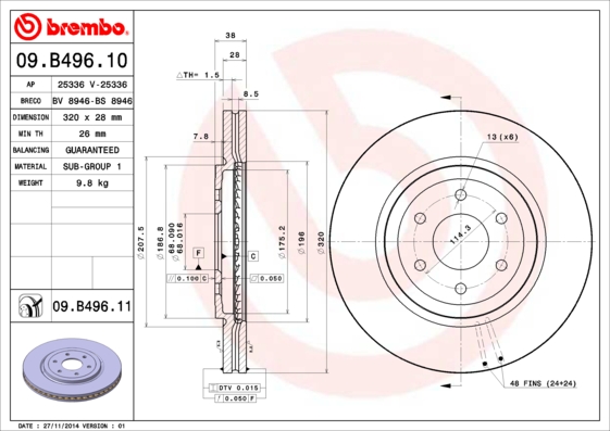 BREMBO Első féktárcsa 09.B496.11_BREMBO