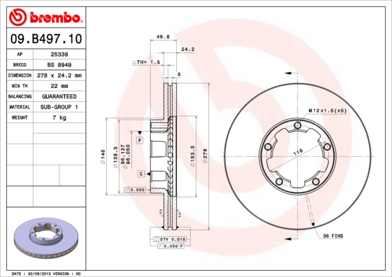 BREMBO Első féktárcsa 09.B497.10_BREMBO