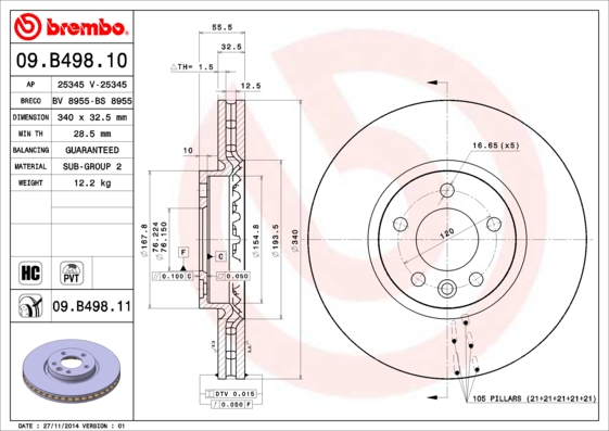 BREMBO Első féktárcsa 09.B498.10_BREMBO