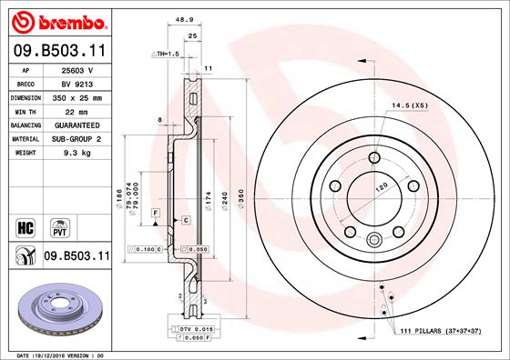 BREMBO Hátsó féktárcsa 09.B503.11_BREMBO