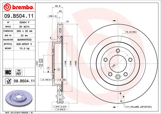 BREMBO Hátsó féktárcsa 09.B504.11_BREMBO