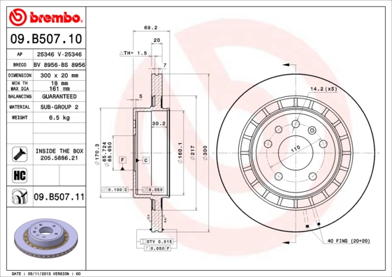 BREMBO Hátsó féktárcsa 09.B507.11_BREMBO