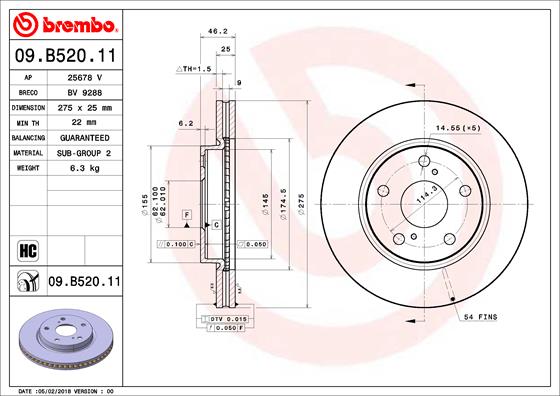 BREMBO Féktárcsa, mind 09.B520.11_BREMBO