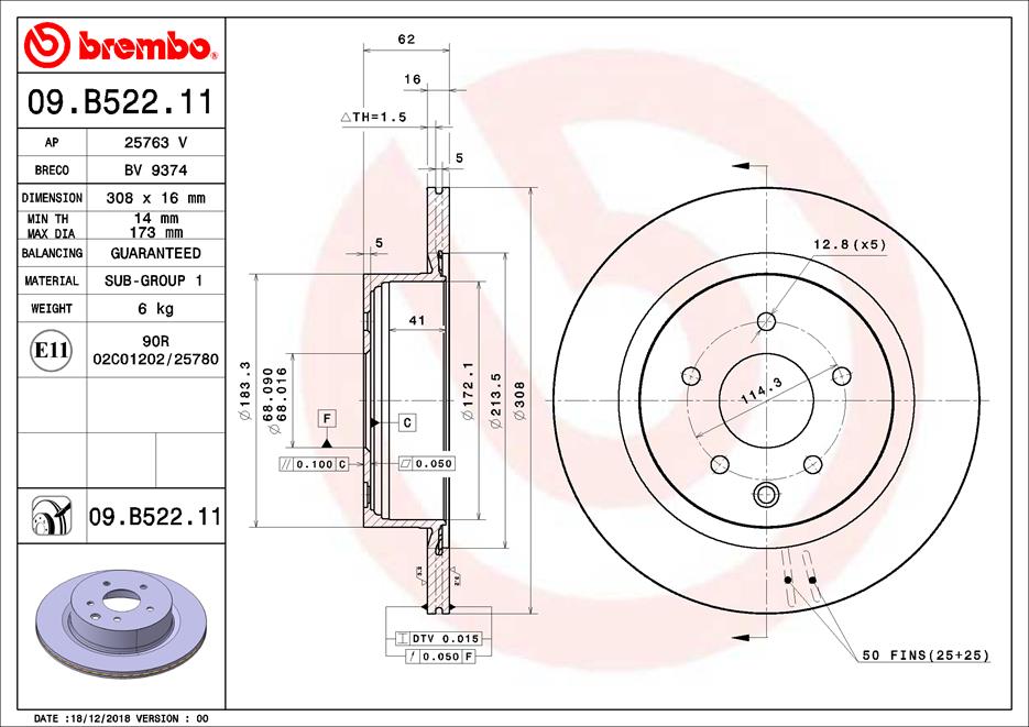 BREMBO Féktárcsa, mind 09.B522.11_BREMBO