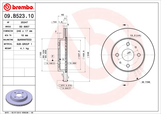 BREMBO Első féktárcsa 09.B523.10_BREMBO